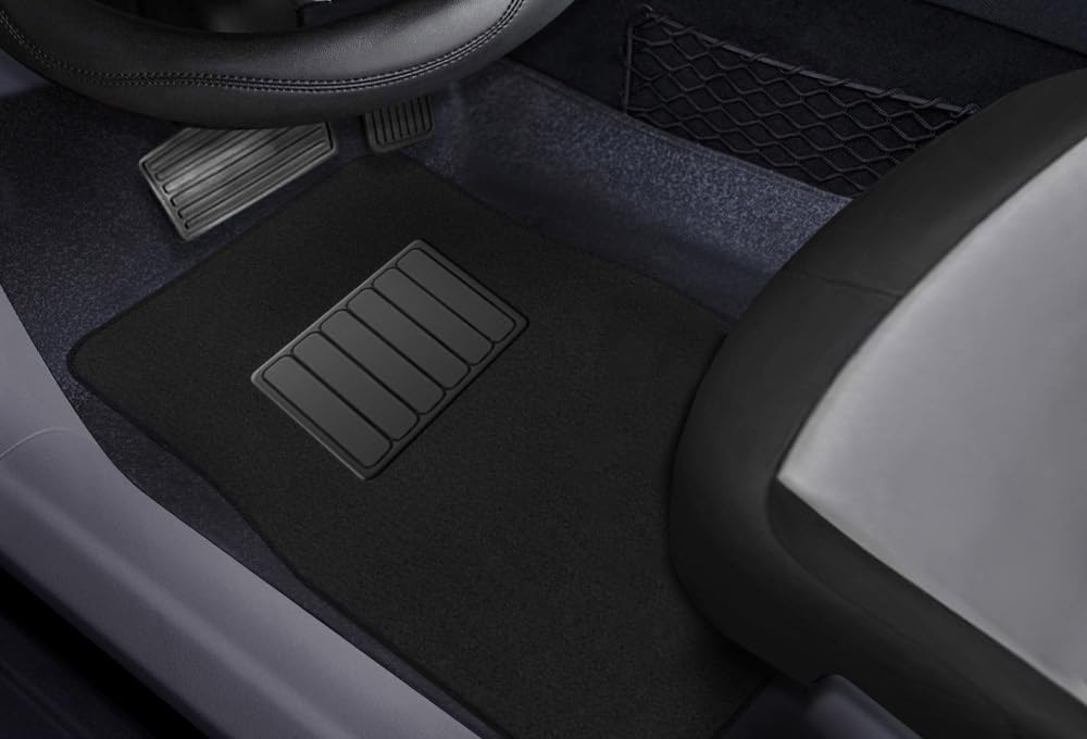 CarsCover Premium Vehicle Mats 4-Piece with Vinyl Heel Pad, Black Carpet