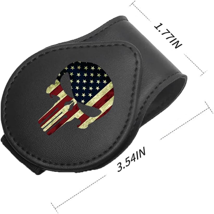 Sunglasses Holder for Car Leather Glasses Frame American Flag Skull