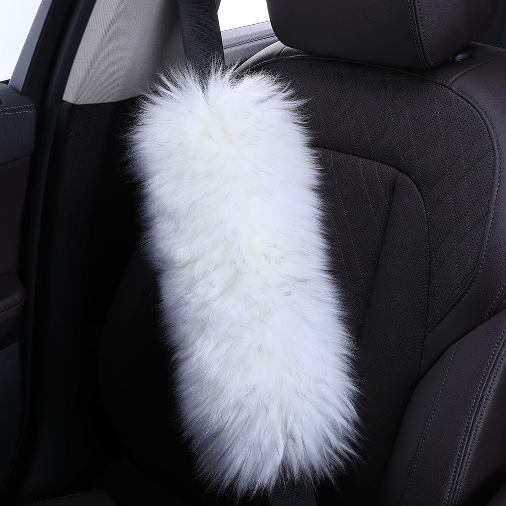 13.4inch 2 Pack Fluffy Sheepskin Seat Belt Cover Pads | Seatbelt Cushions