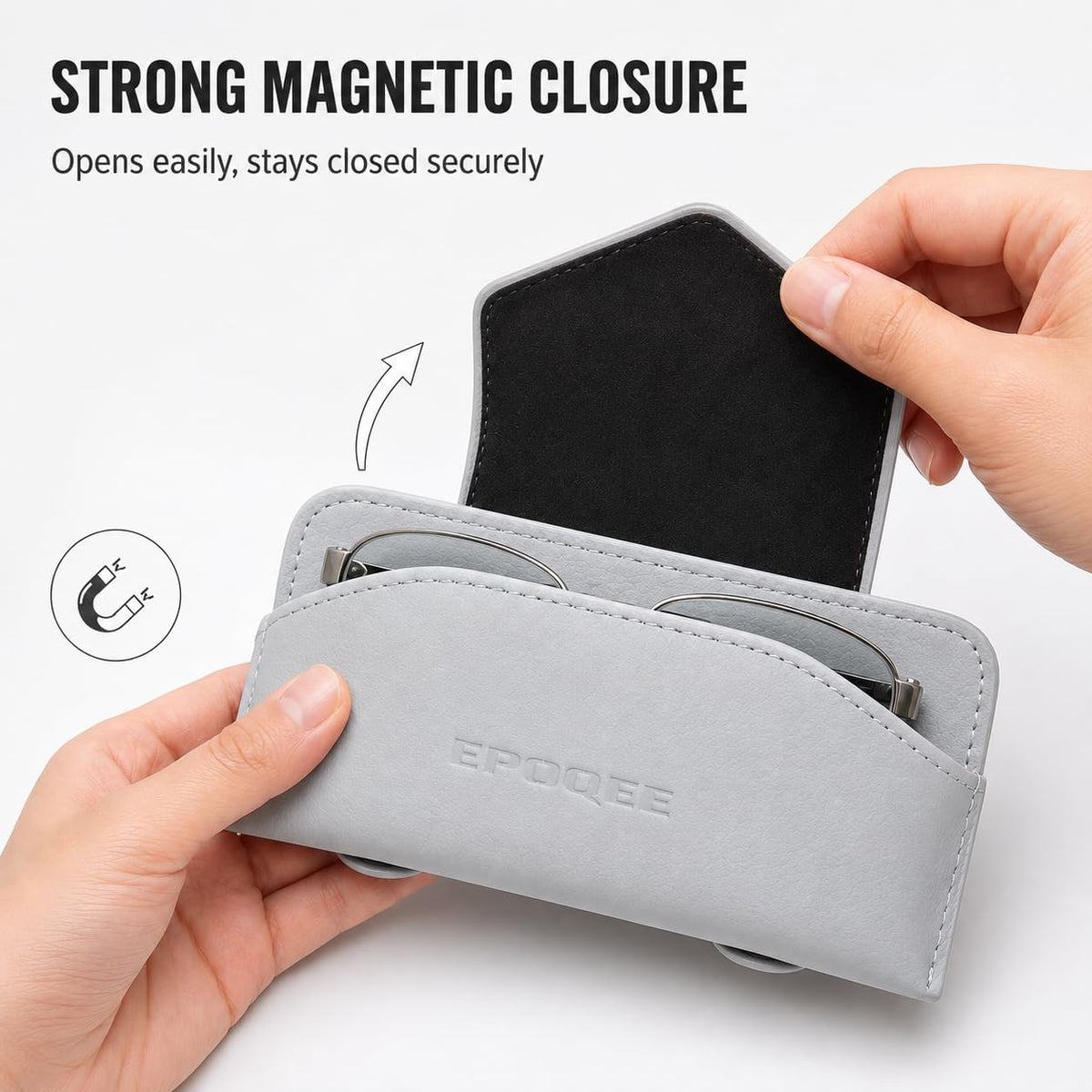 Sunglasses Holder for Car Visor, Enclosed Leather Case, Light Gray