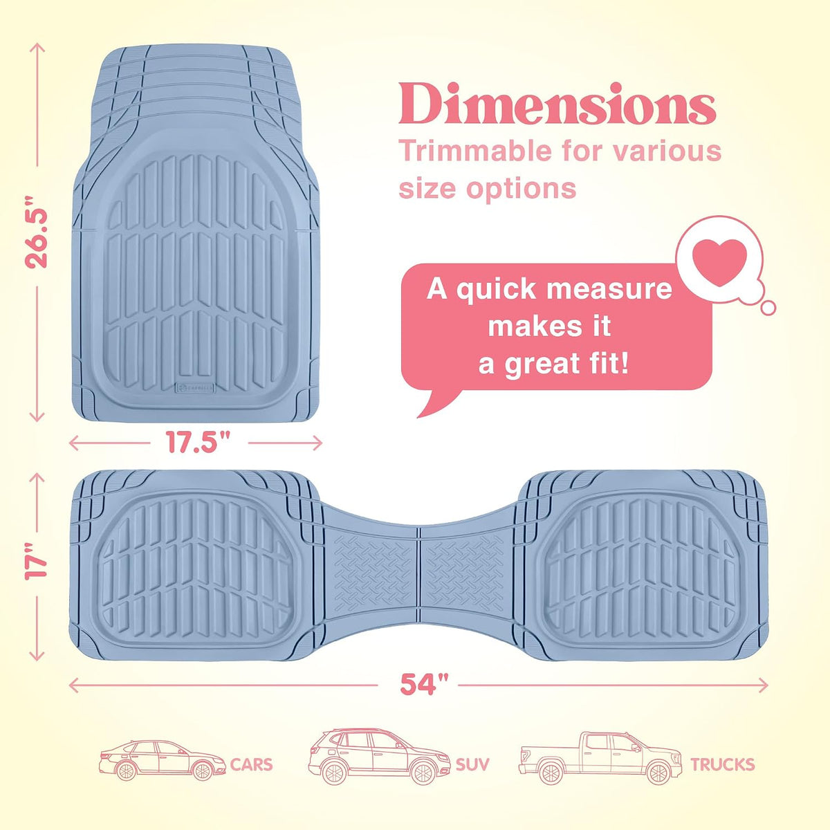 Carbella FlexTough LITE Rubber Car Mats Full Set - All Weather Floor Mats for Trucks, Cars & SUVs - Automotive Waterproof Blue Car Floor Mats for Cars Interior Accessories Universal Trim-to-Fit