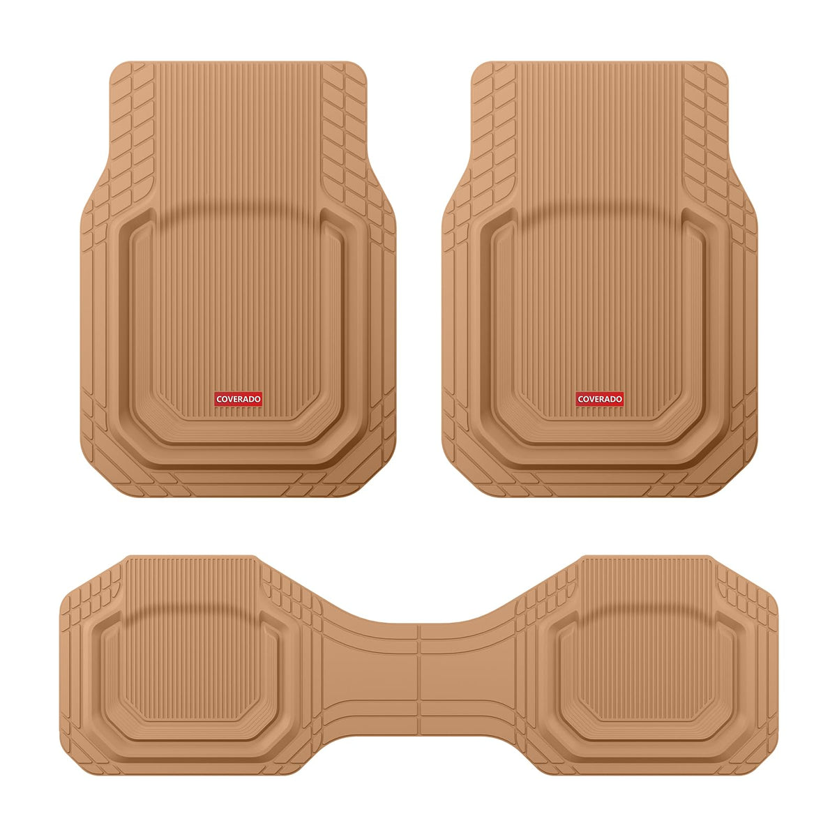 Coverado Heavy-Duty PVC Car Floor Mats Full Set – Black Metallic Heel Pad, All-Weather Protection for Front & Rear, Non-Slip Backing, Easy-to-Clean Liners, 4 Pcs