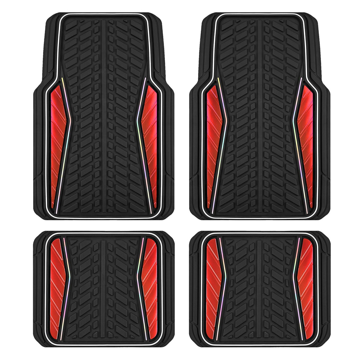 PIC AUTO Car Floor Mats, Pink Aluminum-Molded with Full-Circle Iridescent Inlay Strip Car Mats, Universal-Fit Rubber Mats for Cars, Trucks & SUVs, All-Weather, Non-Slip, Easy-to-Clean Interior Mats