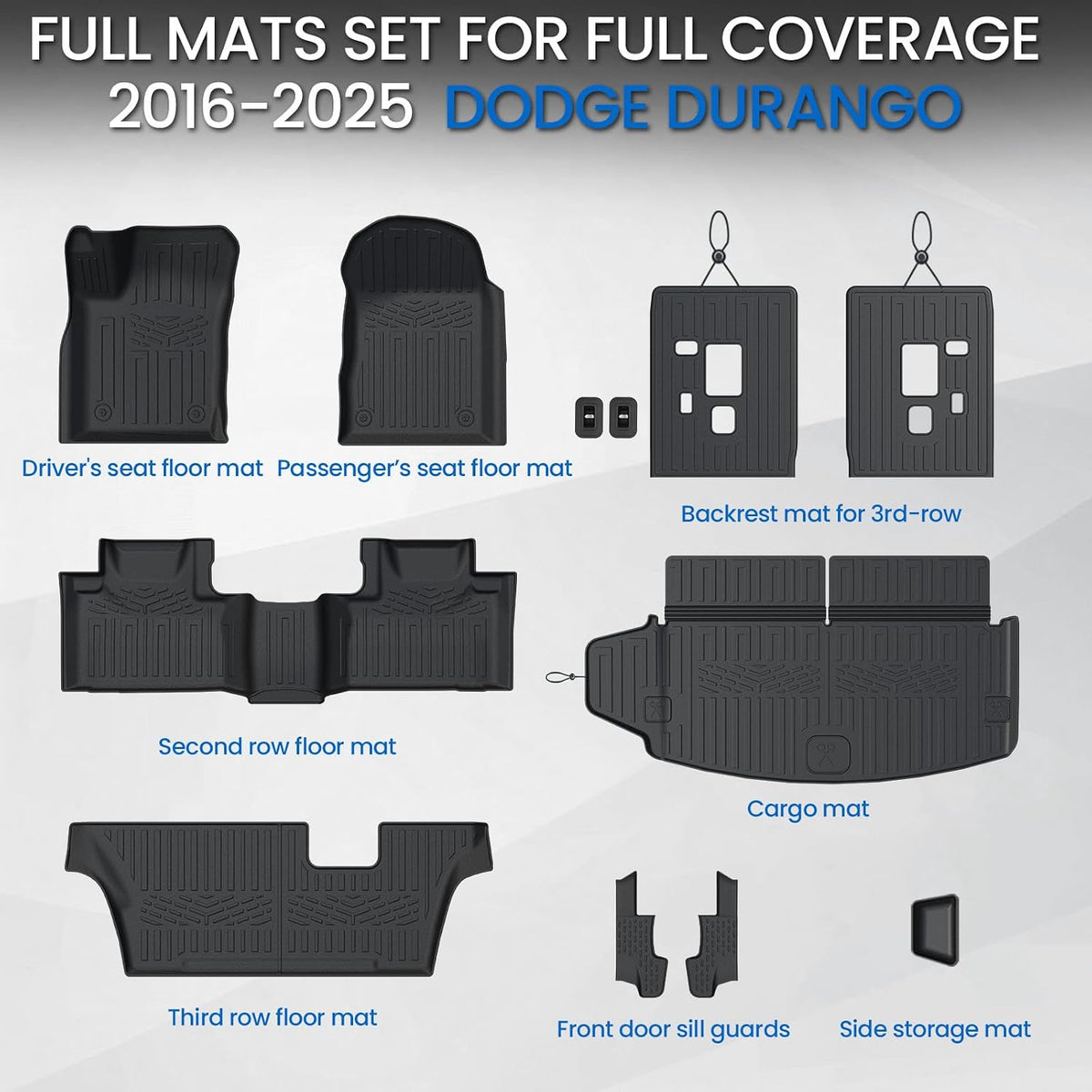 Floor Mats for Dodge Durango 2016-2026 7 Seats w/Bench Seats