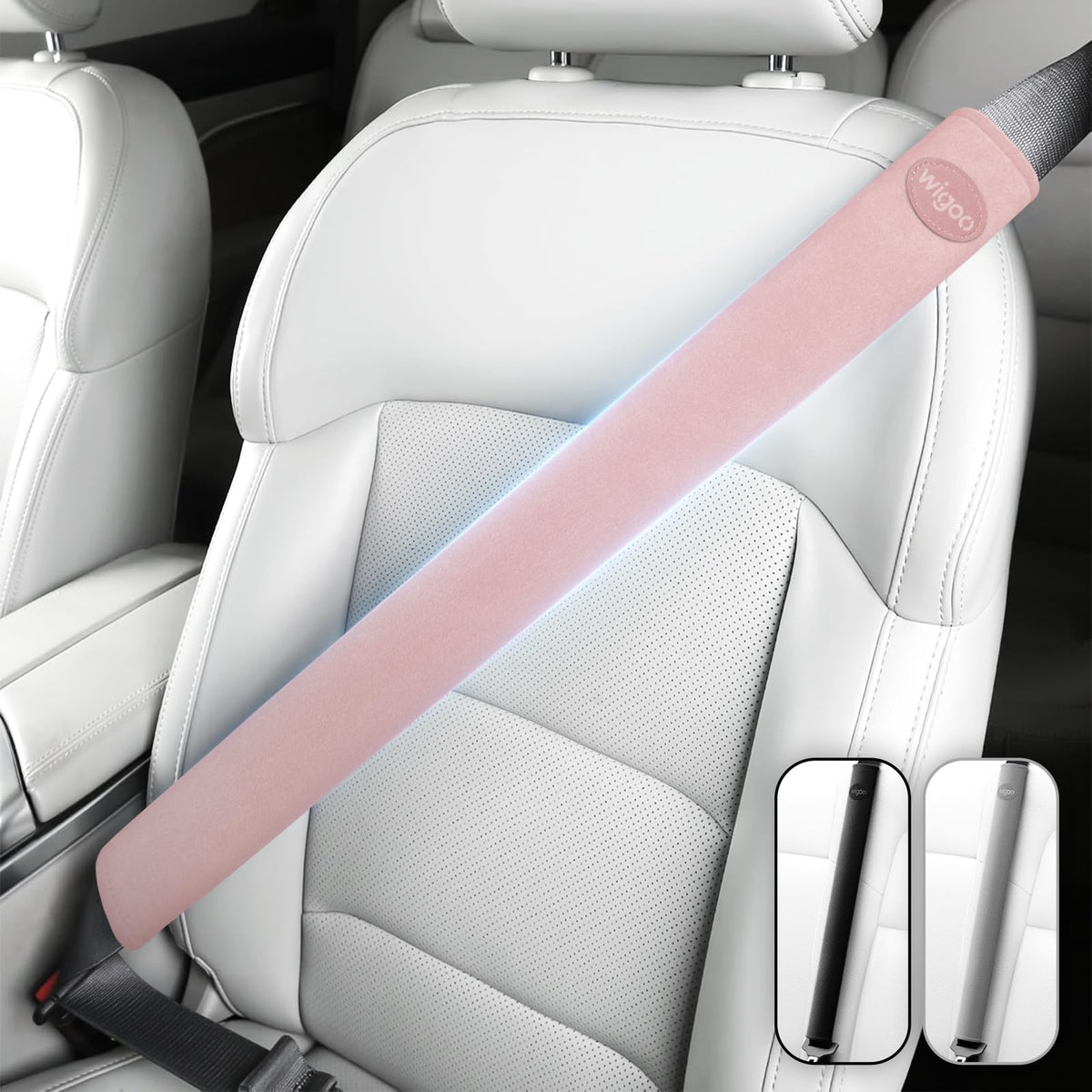 Wigoo Car Seat Belt Covers, Skin-Friendly Suede 2 Pack, 18.9 Inch, Black