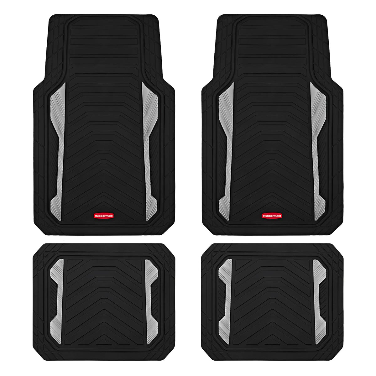 Rubbermaid Car Floor Mat, Heavy Duty All-Weather Car Mats Full Set with Dual-Tone Pink Aluminum Inserts – Universal Fit, Anti-Slip Backing, Trim-to-Fit for Most SUV, Sedan, Van