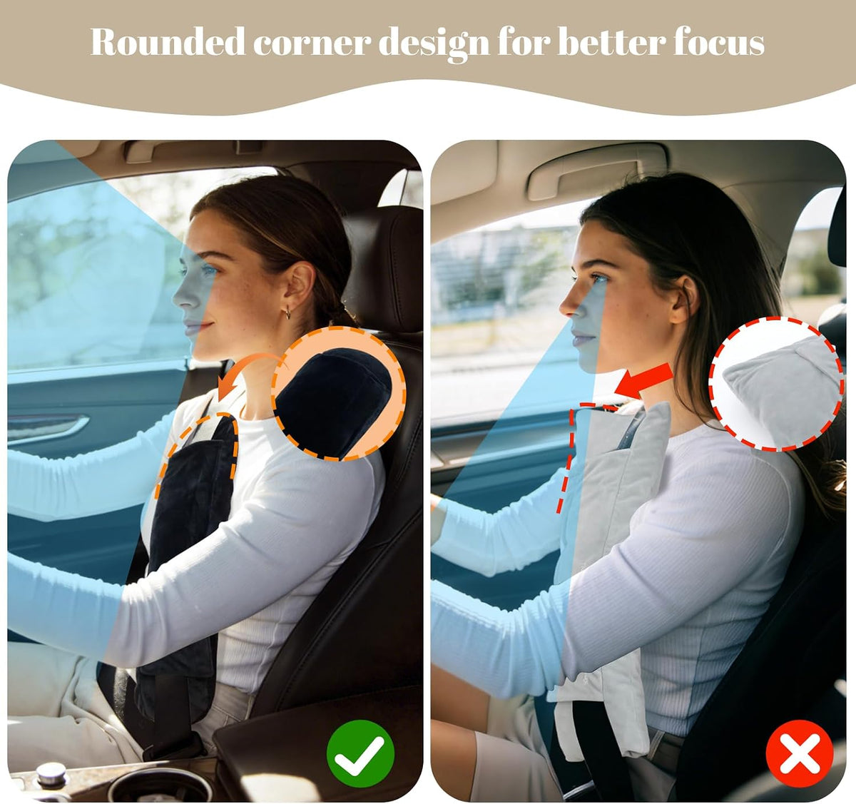 Rounded Corners Seat Belt Pillow for Post Heart Surgery