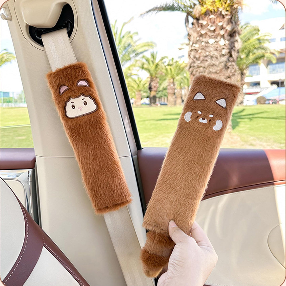 BoAn 2PCS Black Capybara Seat Belt Cover, Cute Soft Shoulder Pad for Adults
