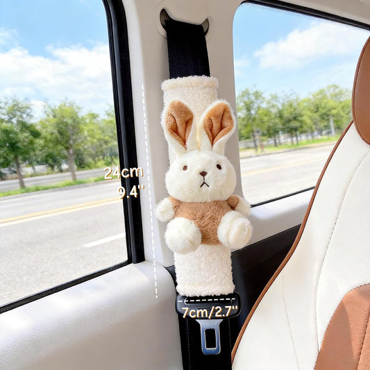 2 PCS Seat Belt Cover Pad, Cute Kawaii Animal Bunny Seatbelt Covers for Kids and Adults, Winter Plush Fluffy Soft Seat Belt Cover, Cartoon Seatbelt Cushion,Car Seat Strap Pads (D-Bunny)