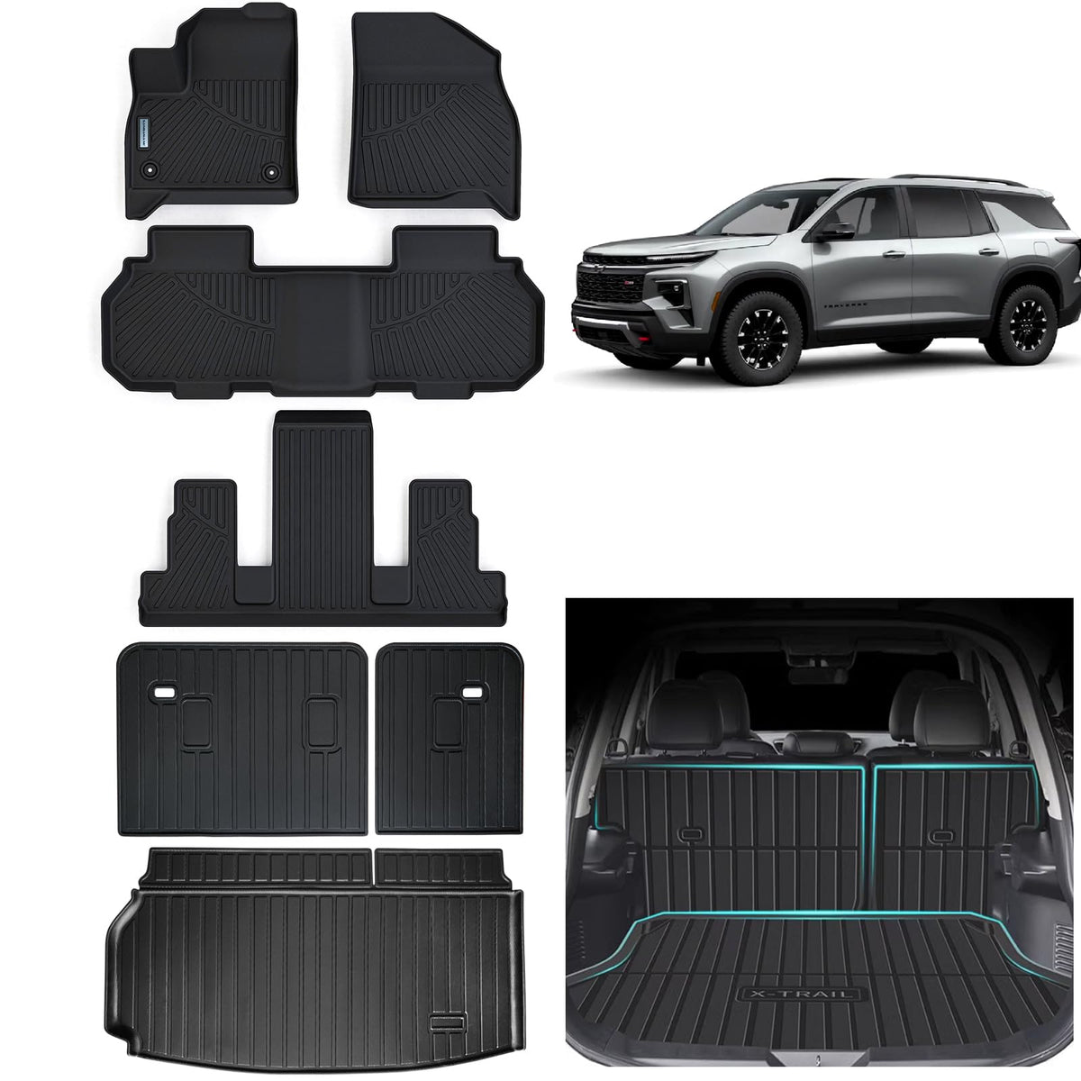 Floor Mats & Trunk Mat for 2012-2017 Chevy Equinox/GMC Terrain,TPE All Weather Protection 2 Rows Car Floor Liners with Cargo Liners for Chevrolet Equinox Accessories