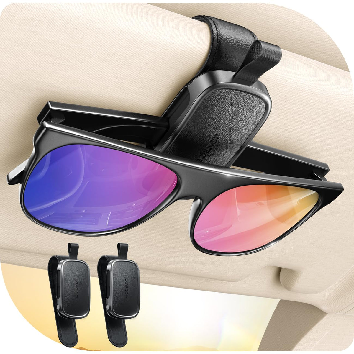 JOYROOM Magnetic Leather Sunglass Holder for Car Visor - Pink