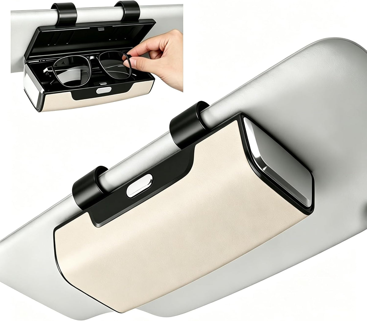 Car Eyeglasses Storage Case,Beige Anti-Scratch Sunglasses Holder