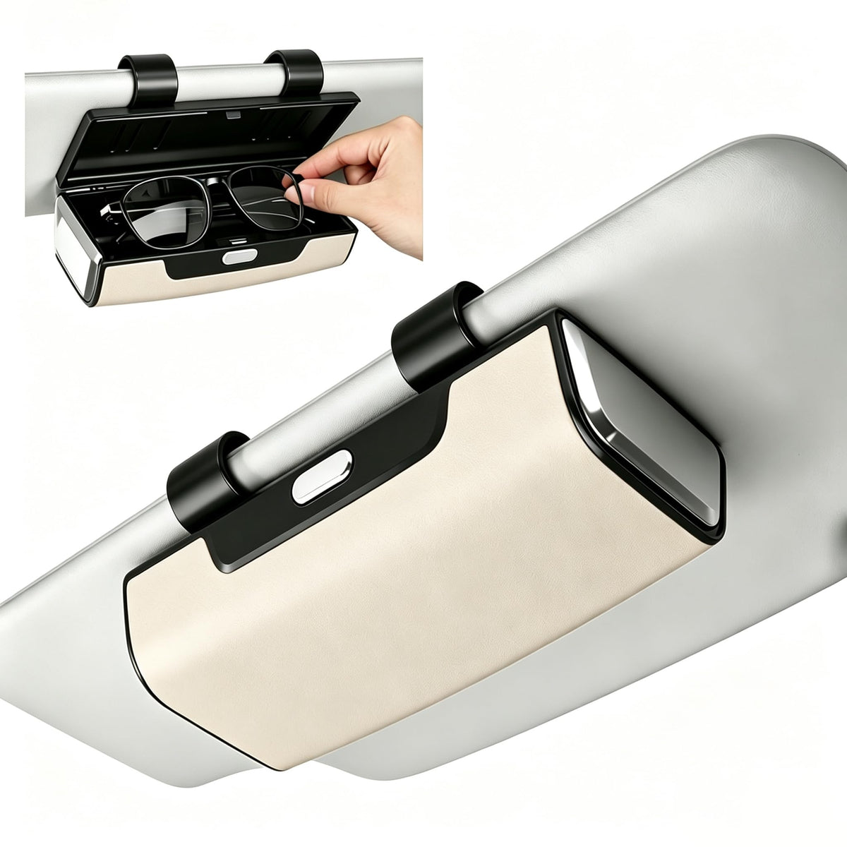 Car Eyeglasses Storage Case,Beige Anti-Scratch Sunglasses Holder