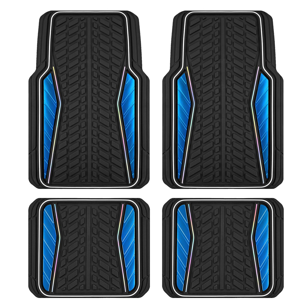 PIC AUTO Car Floor Mats, Pink Aluminum-Molded with Full-Circle Iridescent Inlay Strip Car Mats, Universal-Fit Rubber Mats for Cars, Trucks & SUVs, All-Weather, Non-Slip, Easy-to-Clean Interior Mats