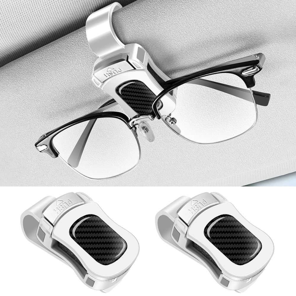 One-Handed car Sunglasses Holder, 2pack Durable Visor Sunglasses Clip, car Interior Accessories for Men and Women, Universal Silicone pad Sunglasses Holder. (Black)