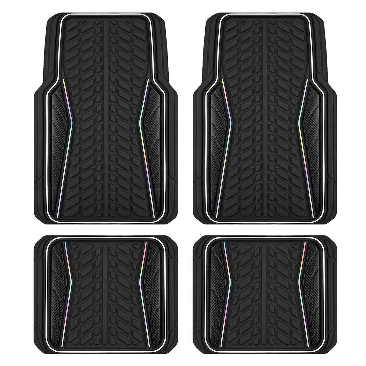 PIC AUTO Car Floor Mats, Pink Aluminum-Molded with Full-Circle Iridescent Inlay Strip Car Mats, Universal-Fit Rubber Mats for Cars, Trucks & SUVs, All-Weather, Non-Slip, Easy-to-Clean Interior Mats