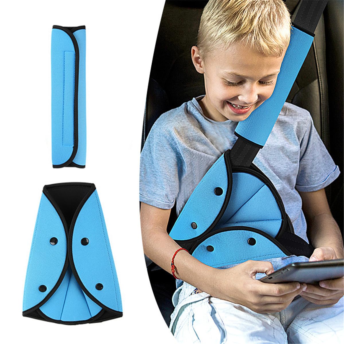 Car Seat Belt Covers Pads Set, Soft Automotive Seat Belt Pads for Kids & Adults, Shoulder Belly Protective Padding Universal Carseat Strap Cushion Cover for All Car Seats, Pushchair, Stroller (Black)