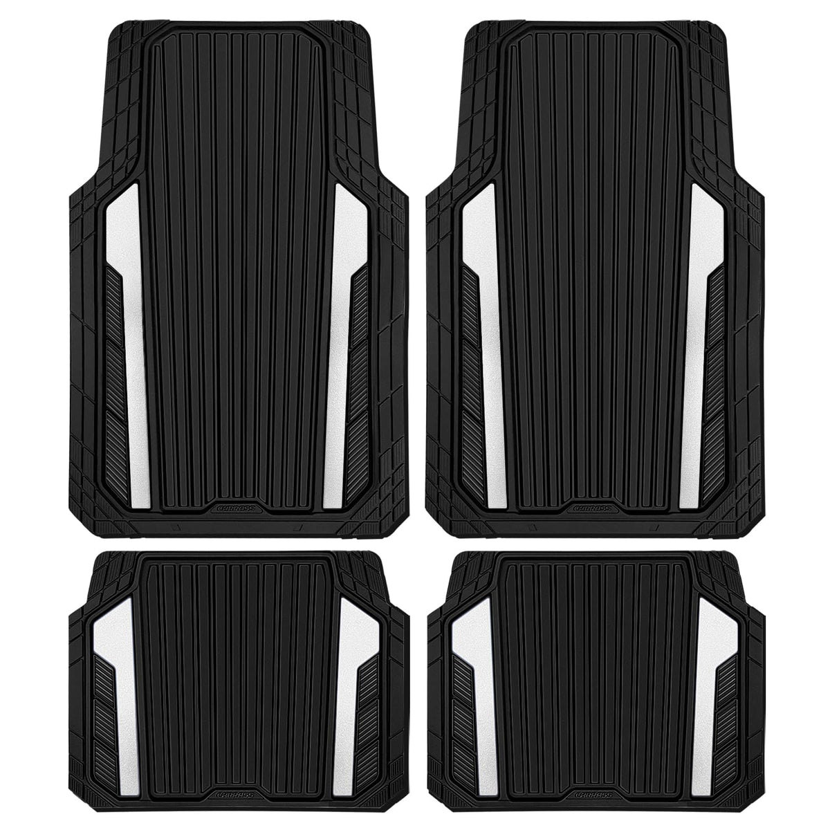 CAR PASS Heavy Duty Rubber Car Mats Metallic,Aluminum Film All Weather Floor Mats Waterproof Universal Trim to Fit Automotive SUV Sedan Van 4 Piece Anodized Deep Dish Two-Tone Sporty Black Blue Chrome