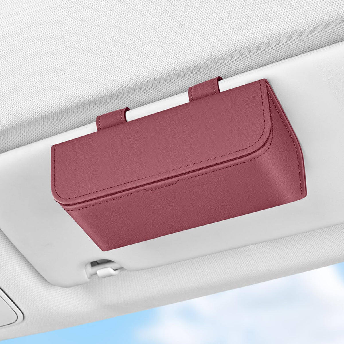 Magnetic Sunglasses Holder for Car Visor, PU Leather Clip, Black