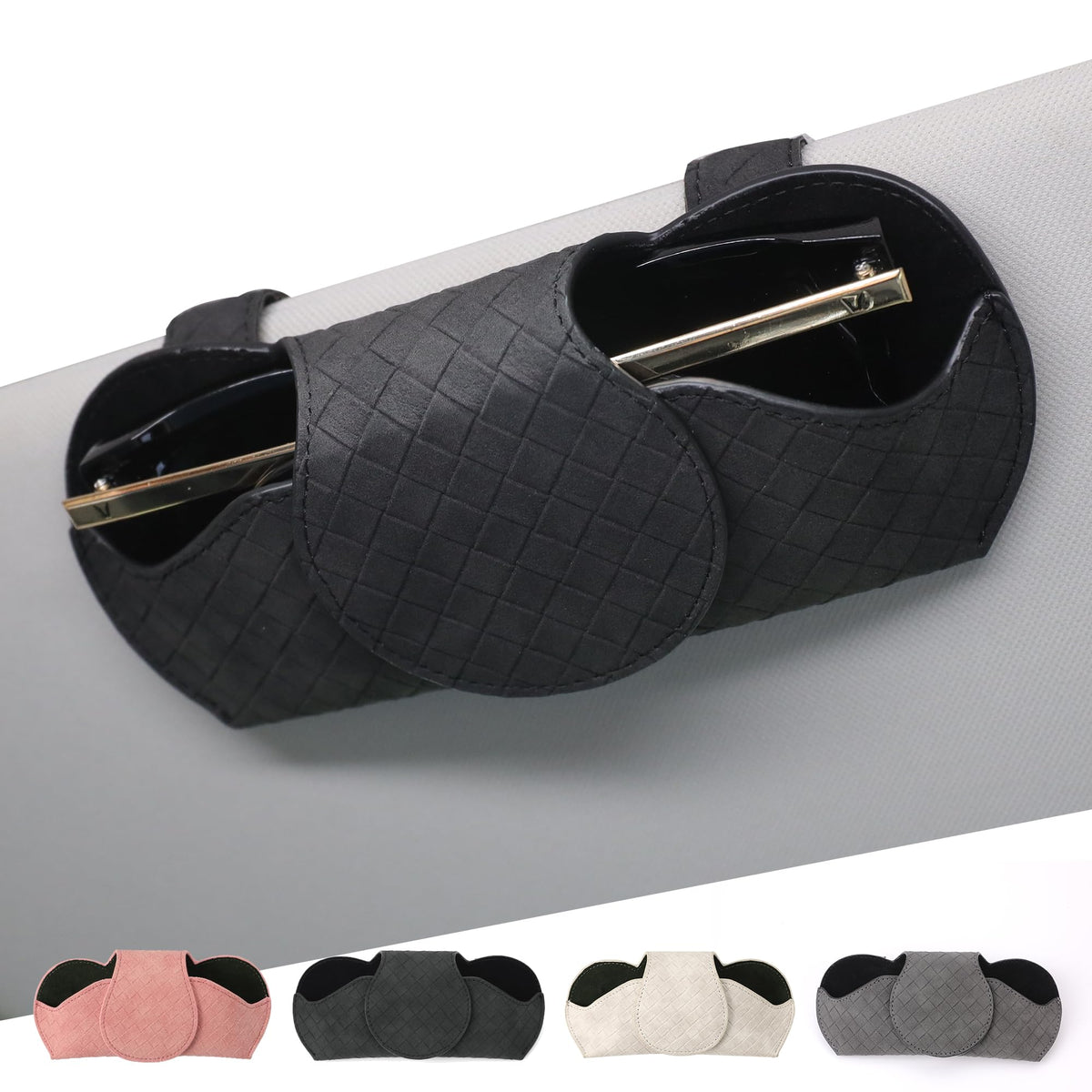 KINIVA Sunglasses Holder for Car Visor Leather Glasses Case with Clips for Car Visor Automotive Interior Visor Accessories Apply to All Car Models (09 Beige)