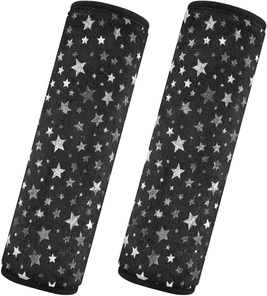 2 Pack Sparkly Silver Stars Seatbelt Covers Seat Belt Cover Pad for Adults Boys Girls Car Seat Strap Covers Pads Cushion Universal Shoulder Strap Pad Protector for Backpack Camera Bag 10x7.7Inch