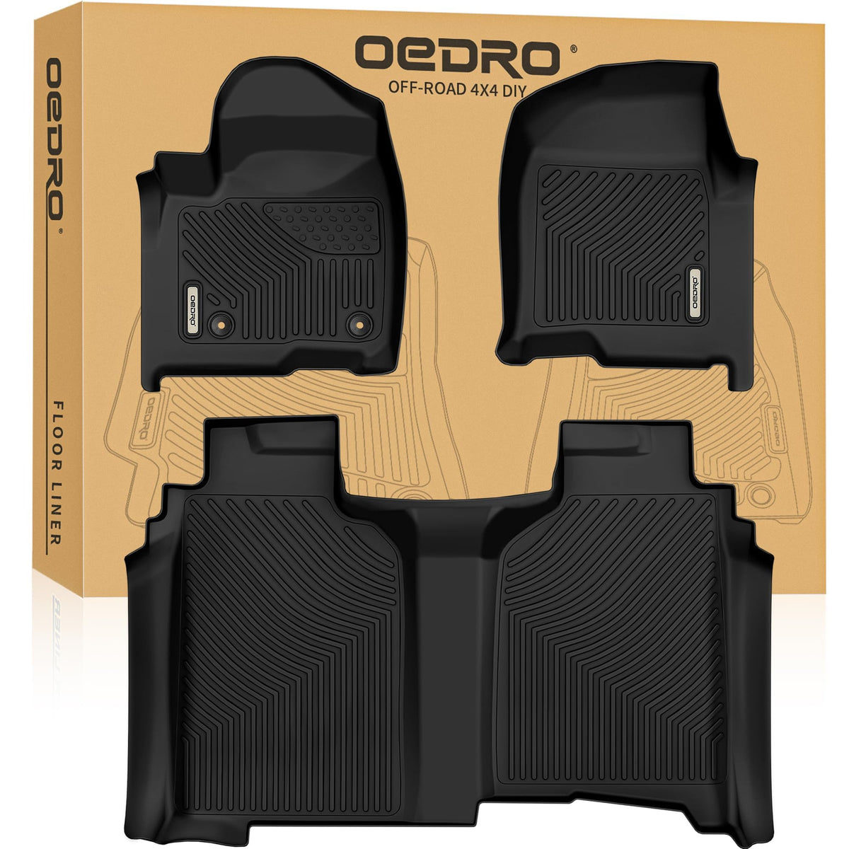 OEDRO Floor Mats Fit for 2019-2026 Chevrolet Silverado GMC Sierra 1500 & 2020-2026 2500HD 3500HD Crew Cab Bench Seat, All-Weather Protection Floor Liners, TPE Material Car Mats, Black