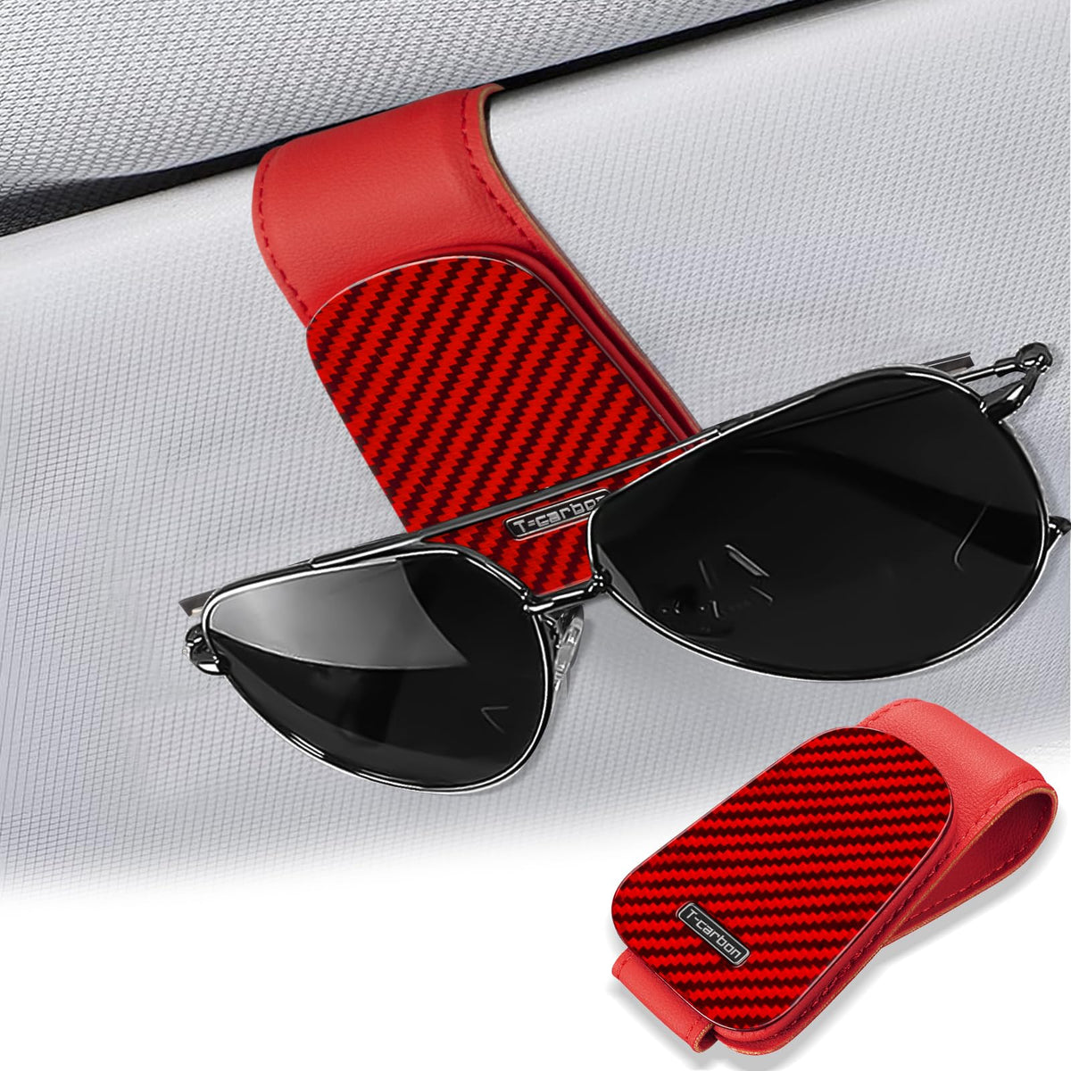 T-carbon 2 Pack Sunglass Holder for Car Sun Visor