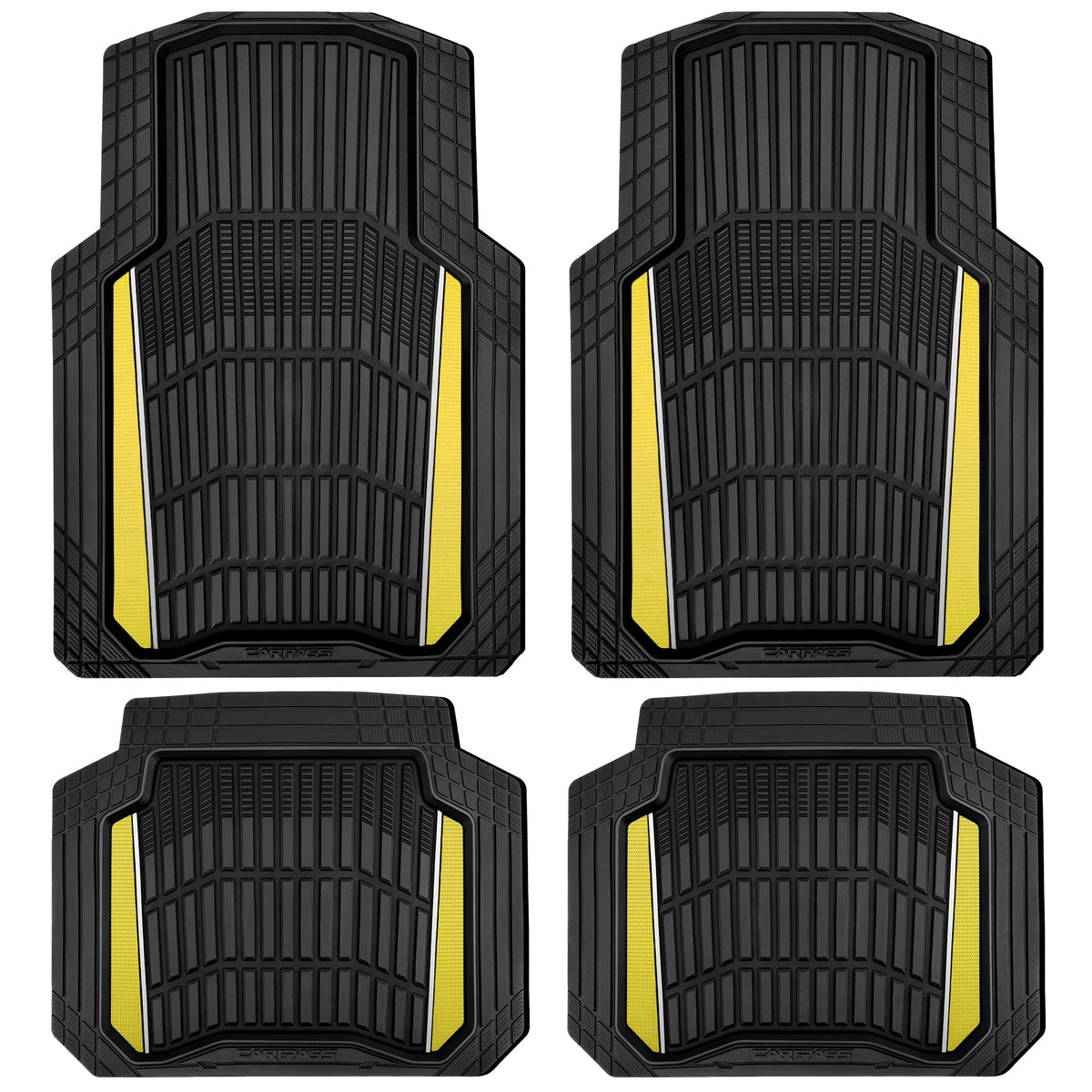 CAR PASS Heavy Duty Rubber Car Floor Mats, Deep Waterproof Car Floor Mats All Weather, Aluminum Film Floor Mats for Cars Non-Slip Universal Trim to Fit for SUVs Trucks Sedans Vans, Black Grey Metallic