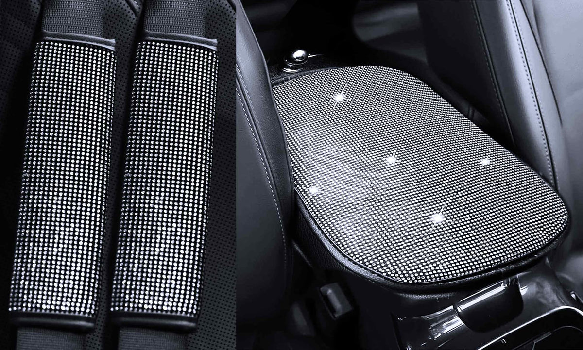 2PCS Bling Car Seatbelt Strap Covers for Women Girls - Crystal Rhinestone Velvet Shoulder Pad Protector - Diamond Shine Safety Shoulder Pad, Car Decor Interior Accessories