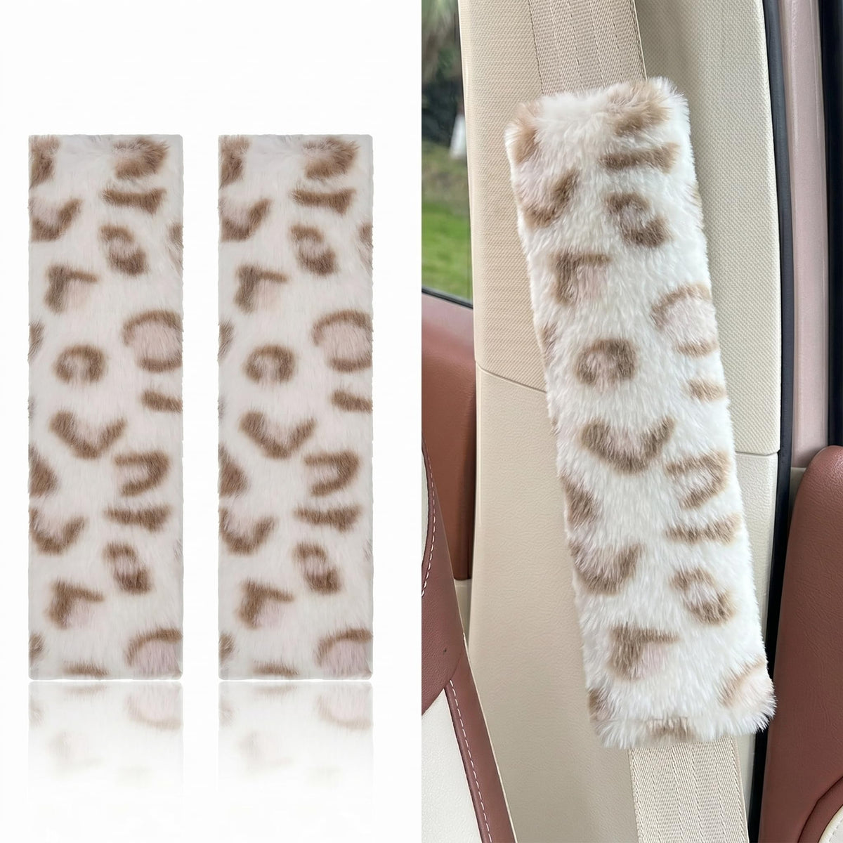 Leopard Print Seat Belt Cover Pad 2 PCS Cute Shoulder Pads