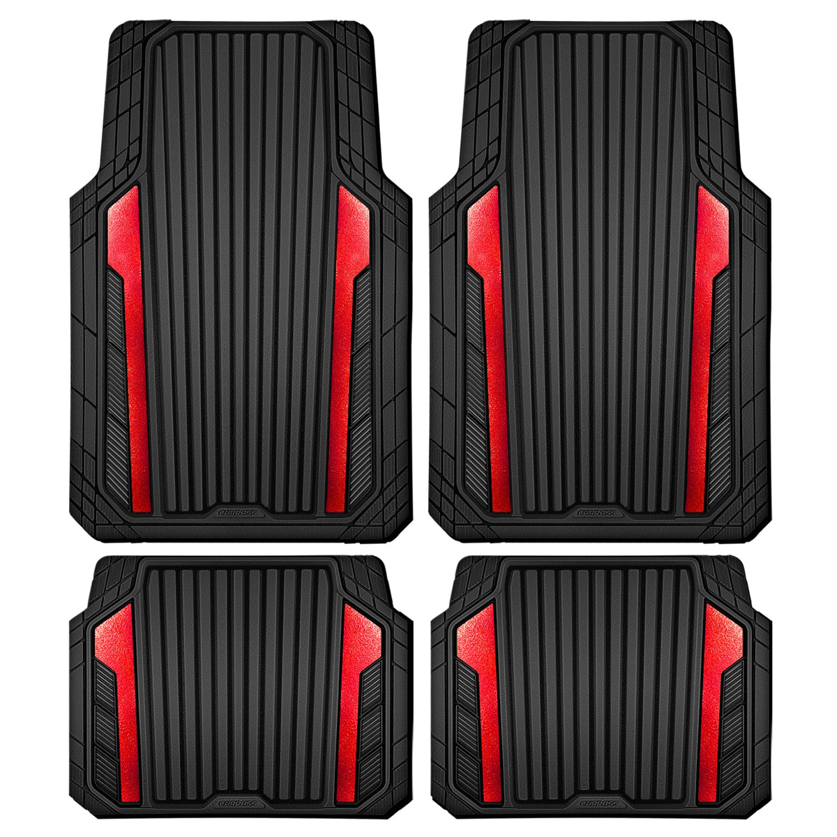 CAR PASS Heavy Duty Rubber Car Mats Metallic,Aluminum Film All Weather Floor Mats Waterproof Universal Trim to Fit Automotive SUV Sedan Van 4 Piece Anodized Deep Dish Two-Tone Sporty Black Blue Chrome