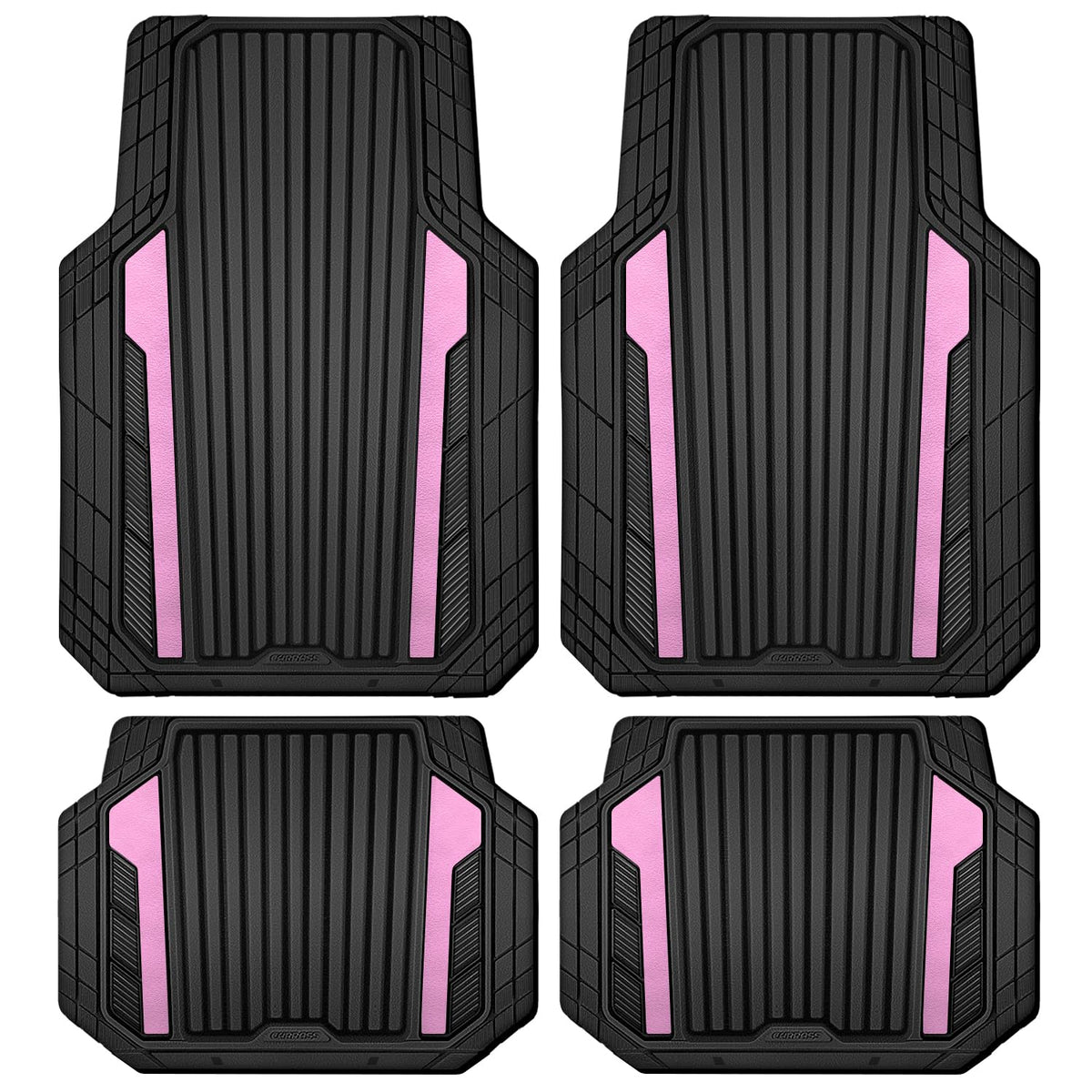 CAR PASS Heavy Duty Rubber Car Mats Metallic,Aluminum Film All Weather Floor Mats Waterproof Universal Trim to Fit Automotive SUV Sedan Van 4 Piece Anodized Deep Dish Two-Tone Sporty Black Blue Chrome