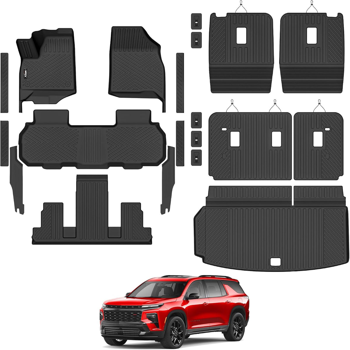 Floor Mats & Trunk Mat & Backrest Mat for 2024-2027 Chevy Traverse 7 Seats