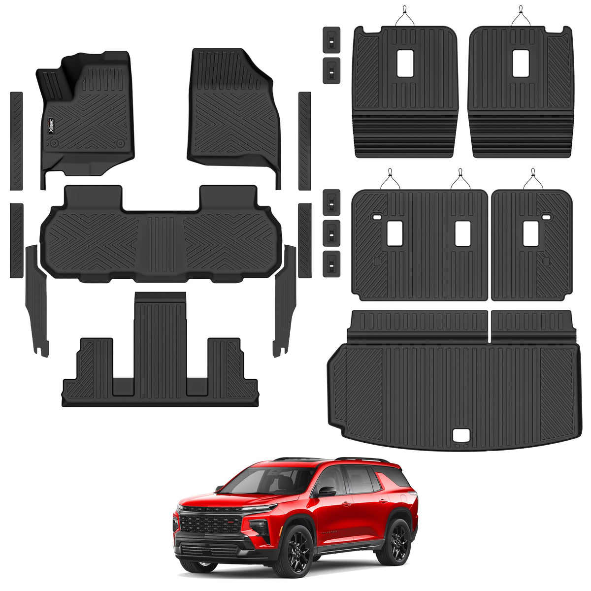 Floor Mats & Trunk Mat & Backrest Mat for 2024-2027 Chevy Traverse 7 Seats