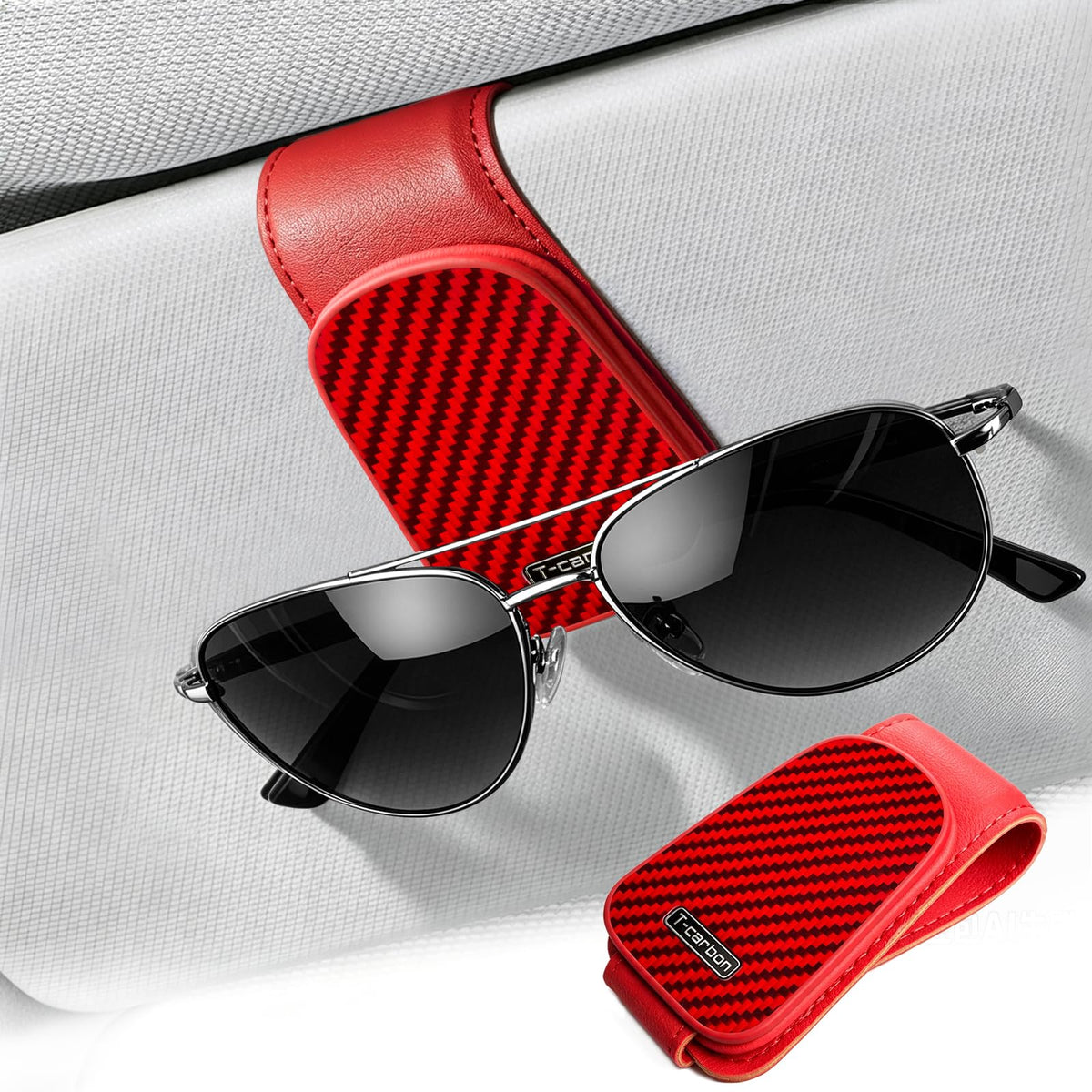 T-carbon 2 Pack Sunglass Holder for Car Sun Visor