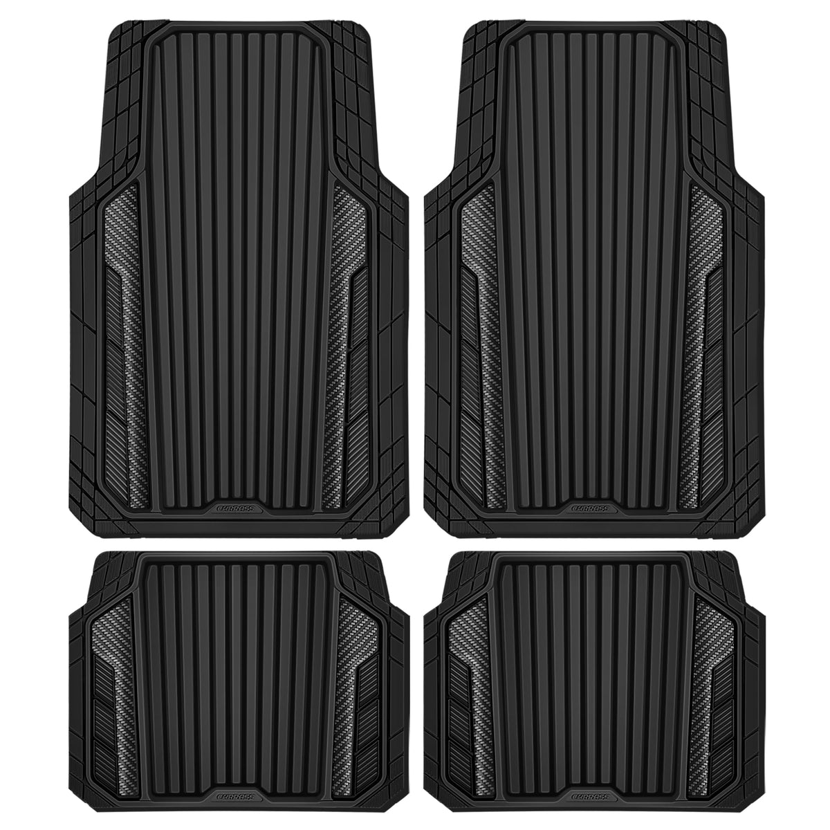 CAR PASS Heavy Duty Rubber Car Mats Metallic,Aluminum Film All Weather Floor Mats Waterproof Universal Trim to Fit Automotive SUV Sedan Van 4 Piece Anodized Deep Dish Two-Tone Sporty Black Blue Chrome
