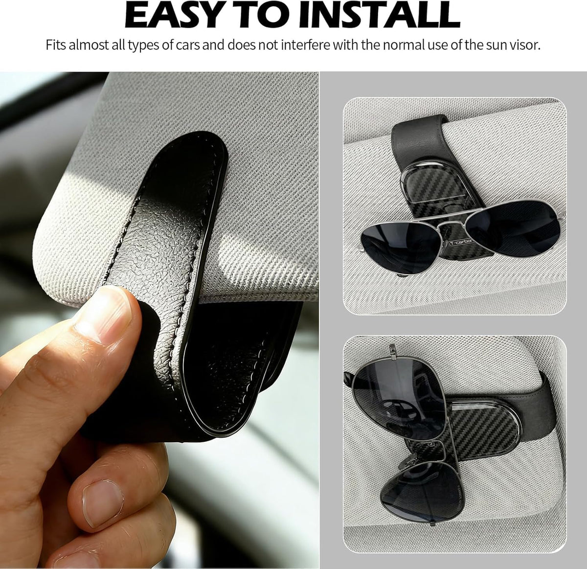 T-carbon 2 Pack Sunglass Holder for Car Sun Visor