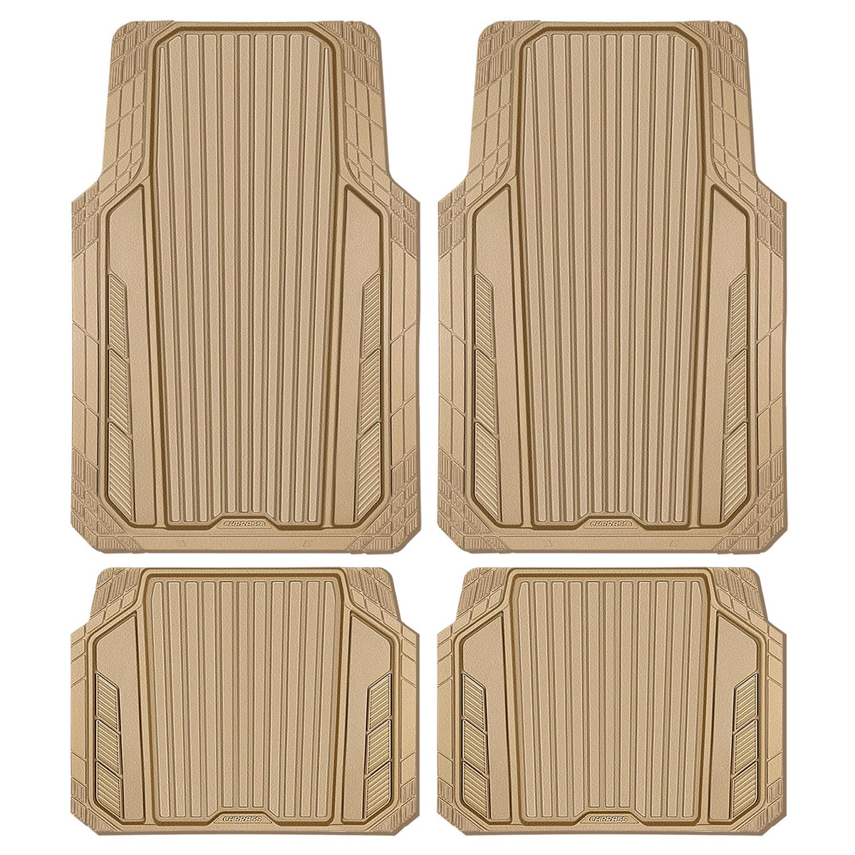 CAR PASS Heavy Duty Rubber Car Mats Metallic,Aluminum Film All Weather Floor Mats Waterproof Universal Trim to Fit Automotive SUV Sedan Van 4 Piece Anodized Deep Dish Two-Tone Sporty Black Blue Chrome