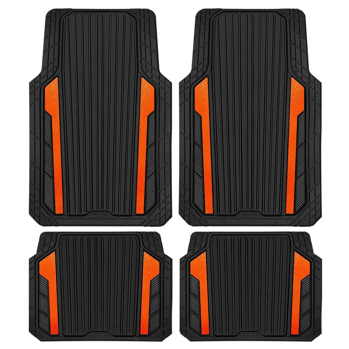 CAR PASS Heavy Duty Rubber Car Mats Metallic,Aluminum Film All Weather Floor Mats Waterproof Universal Trim to Fit Automotive SUV Sedan Van 4 Piece Anodized Deep Dish Two-Tone Sporty Black Blue Chrome