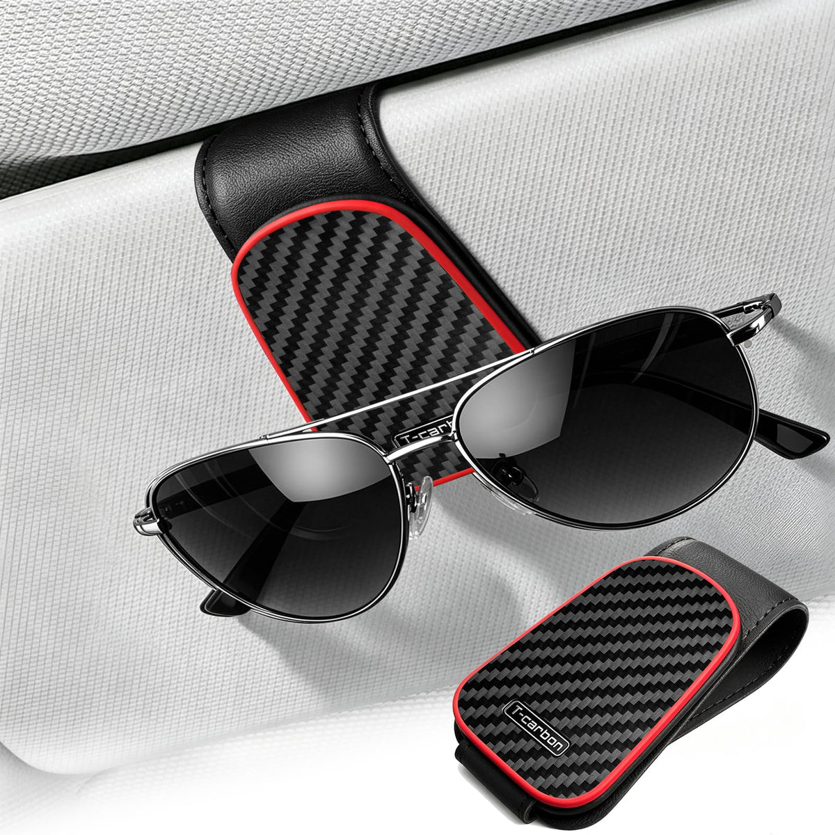 T-carbon 2 Pack Sunglass Holder for Car Sun Visor