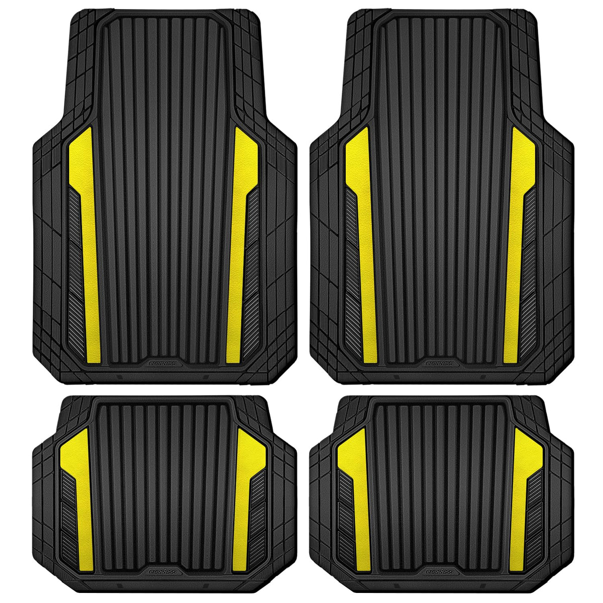 CAR PASS Heavy Duty Rubber Car Mats Metallic,Aluminum Film All Weather Floor Mats Waterproof Universal Trim to Fit Automotive SUV Sedan Van 4 Piece Anodized Deep Dish Two-Tone Sporty Black Blue Chrome