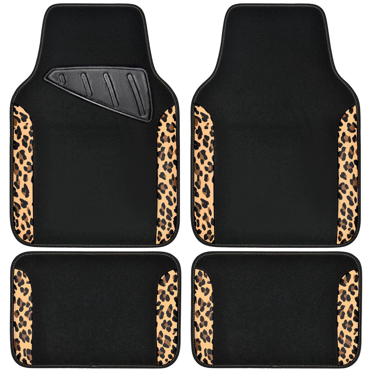 CAR PASS Waterproof Universal Car Floor Mats, Leopard Print Car Mats Fit for SUV,Vans,sedans, Trucks,Set of 4pcs Car Carpet with Driver Heel Pad and Nibs Backing, Leopard Car Accessories Gray Leopard