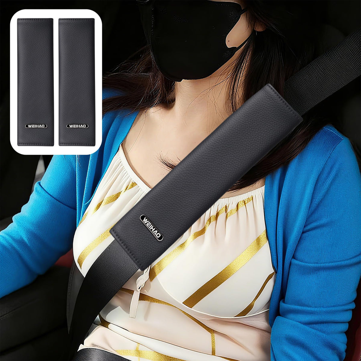 2PCS Car Seat Belt Cover Pad Extra Long 13 Inch, Car Seat Shoulder Strap Pads, Thick Leather Seatbelt Cushion Protect Neck & Shoulder, Universal Car Seatbelt Covers Pad for Most Vehicles (Black)