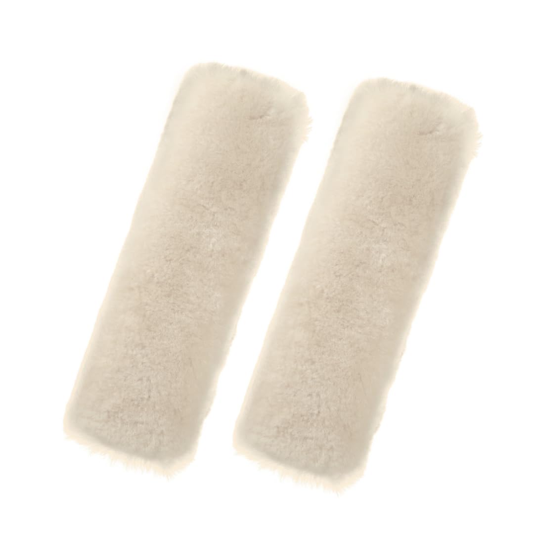 Andalus Brands 2 Pack Genuine Merino Wool Sheepskin Seat Belt Cover – Soft Shoulder Pad, Neck Cushion Protector – Authentic Car Accessories (Pearl)