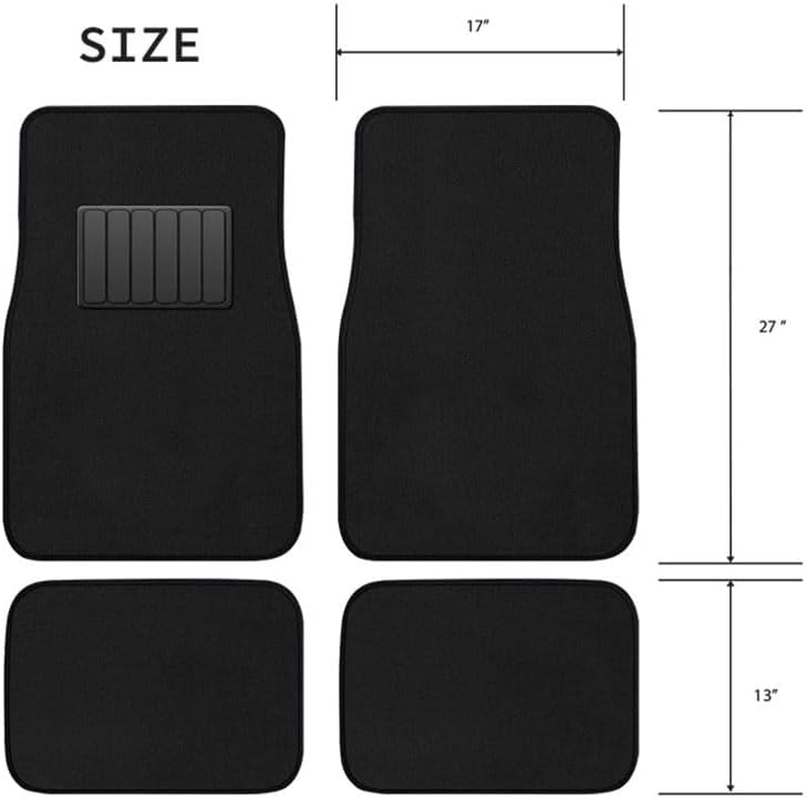 CarsCover Premium Vehicle Mats 4-Piece with Vinyl Heel Pad, Black Carpet