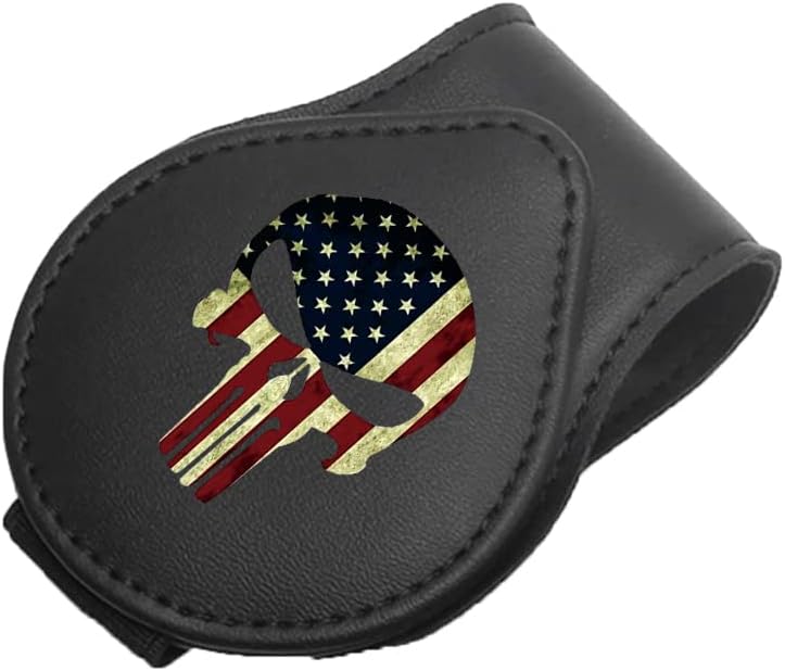 Sunglasses Holder for Car Leather Glasses Frame American Flag Skull