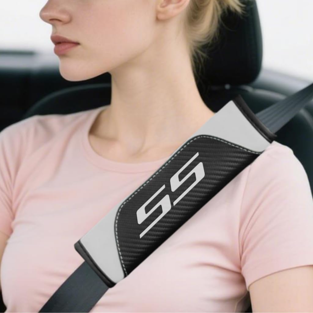 2Pcs Carbon Fiber Leather Seat Belt Cushions Shoulder Pad Soft for Camaro RS Equinox Malibu Traverse Blazer Cruze Trailblazer Trax Sonic Spark Accessories,Car Seat Belt Pads Safety Belt Cover Pad
