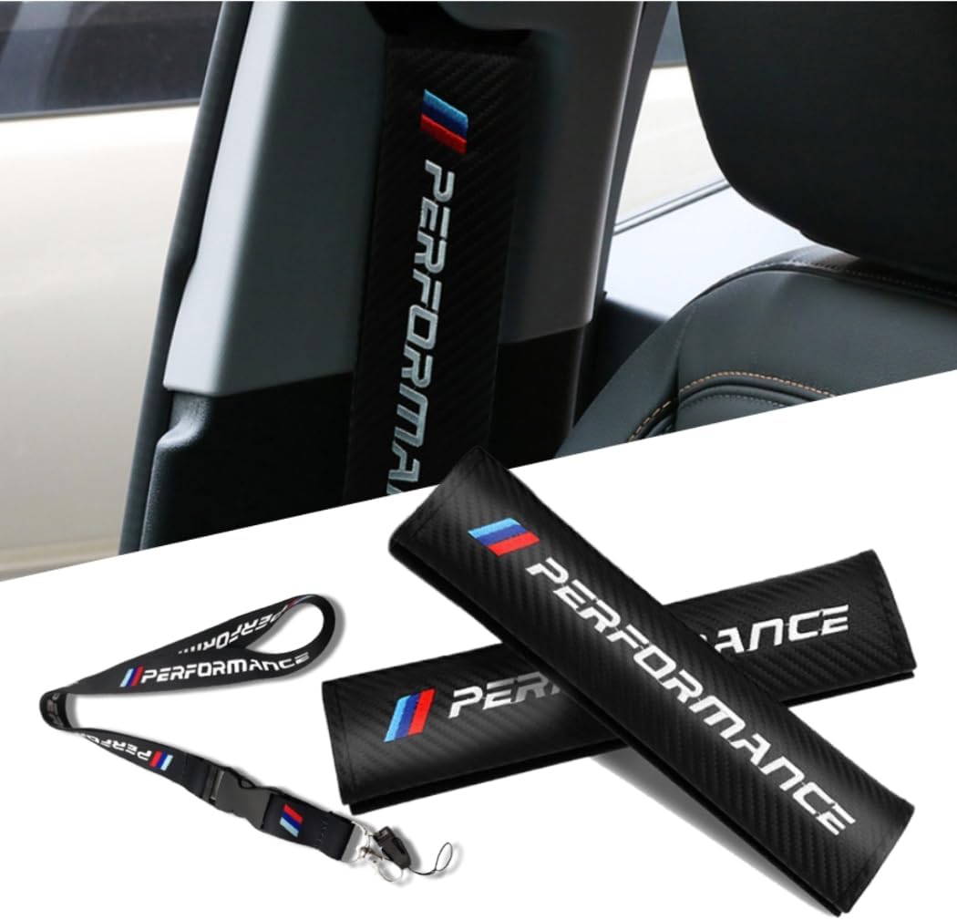 Car M 3 Color Performance Letters seat Belt Cover Carbon Fiber Texture Car seat Belt Shoulder Pad Cover Soft and Comfortable Suitable for Any Car Model