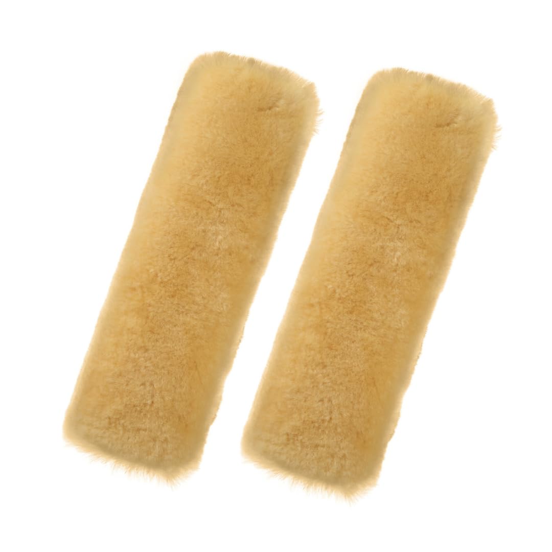 Andalus Brands 2 Pack Genuine Merino Wool Sheepskin Seat Belt Cover – Soft Shoulder Pad, Neck Cushion Protector – Authentic Car Accessories (Pearl)