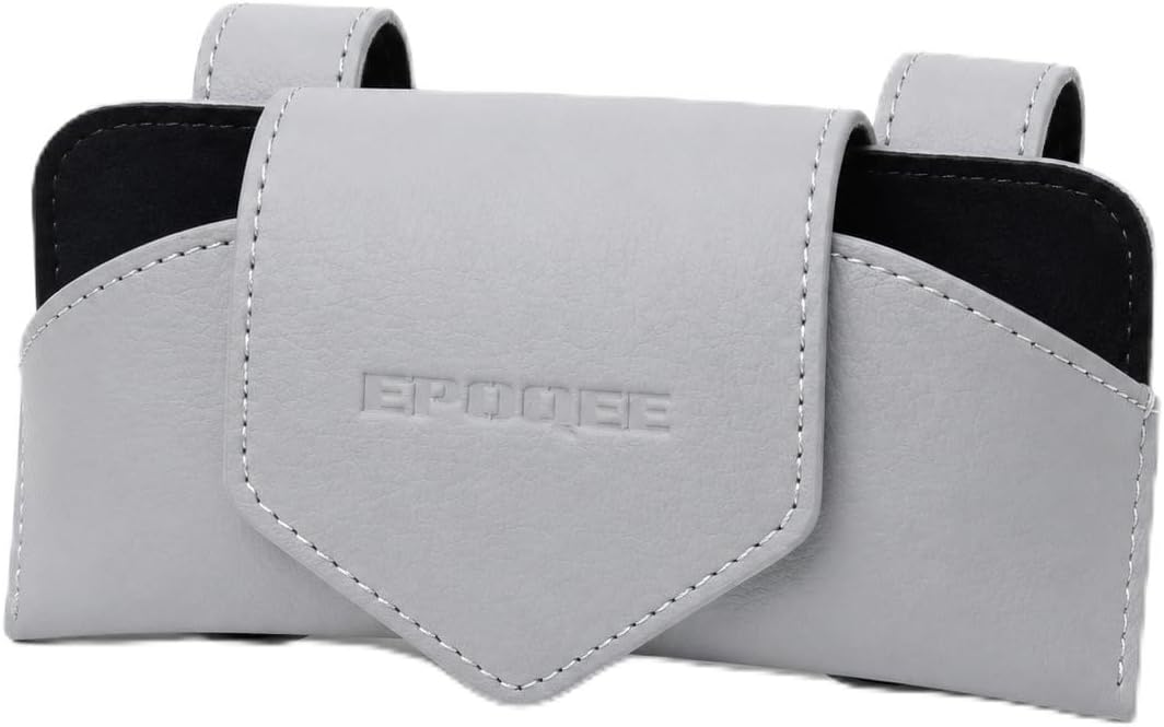 Sunglasses Holder for Car Visor, Enclosed Leather Case, Light Gray
